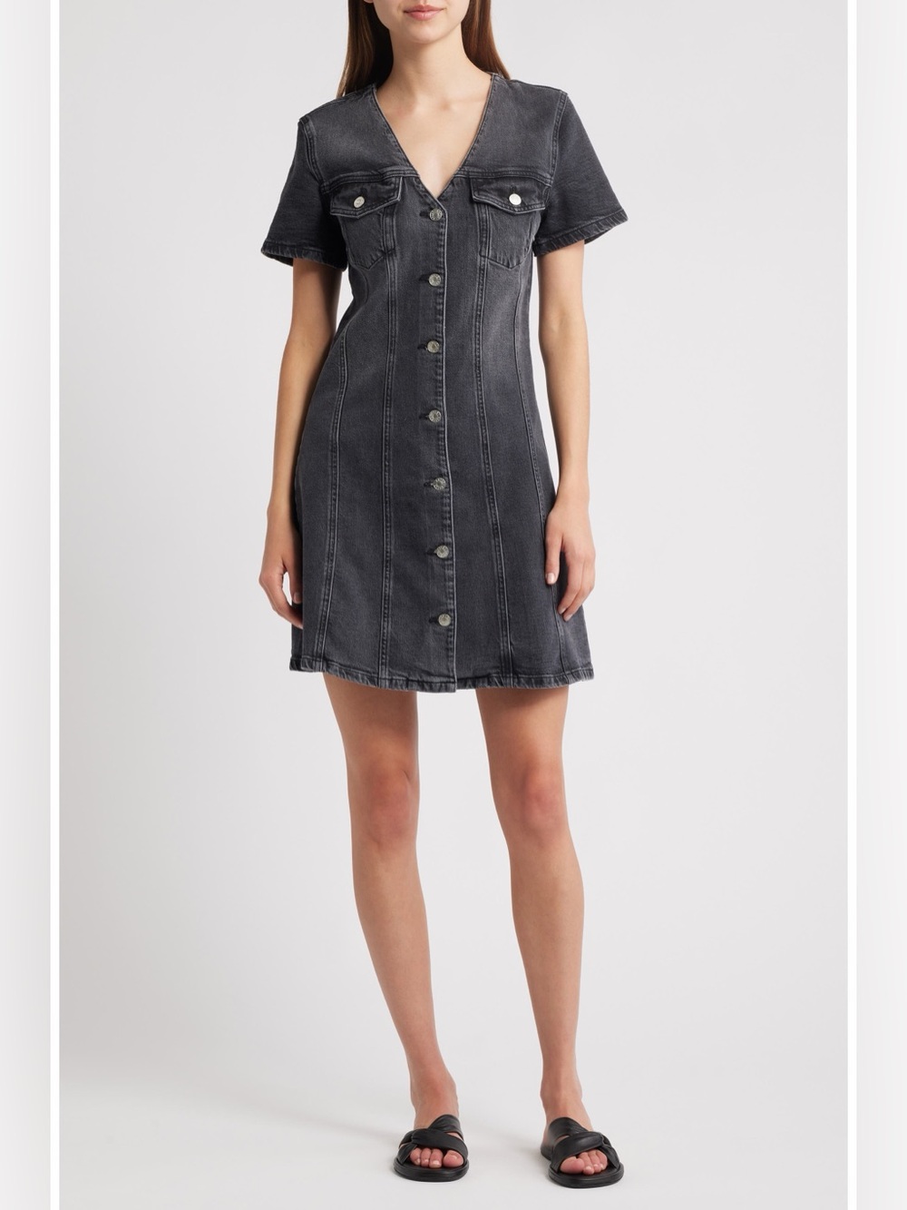 Rails Saratoga Washed Black Button-Front Denim Mini Dress
